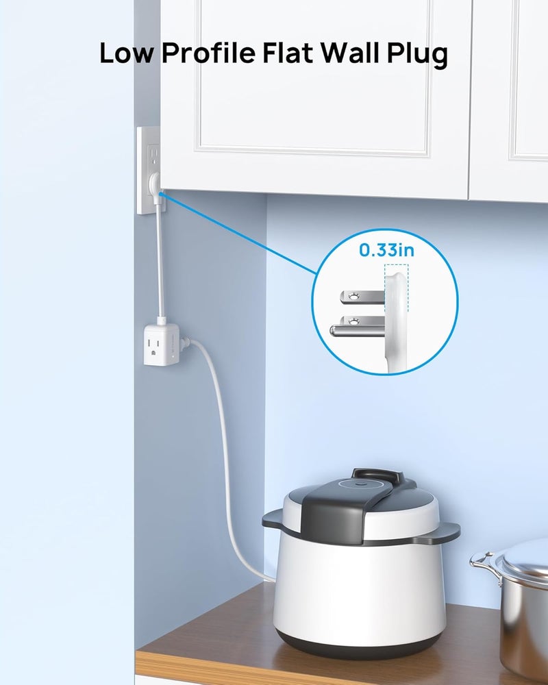 TROND Flat Outlet Extender with 6 Inch Cord - ETL Listed Flat Plug Extension Outlet Splitter Adapter, Electrical 3 Way Multi Wall Plug Extender for Home Office Dorm Room Cruise Ship Travel, White - Image 3